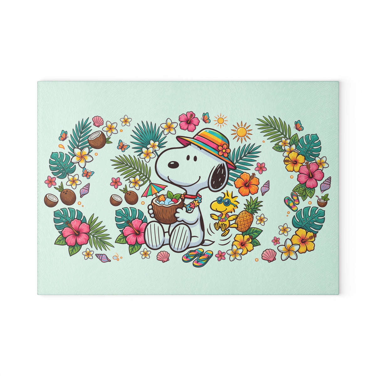 Tempered Glass Cutting Board — Floral Tropical Cartoon Dog Kitchen Prep Board