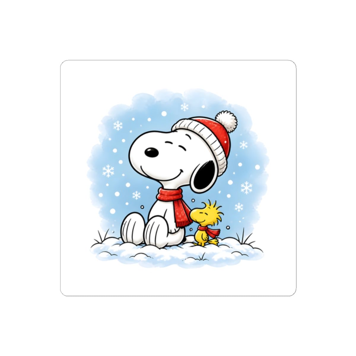 Winter Kiss-Cut Sticker — Holiday Snow Scene Comic Pup Laptop Decal