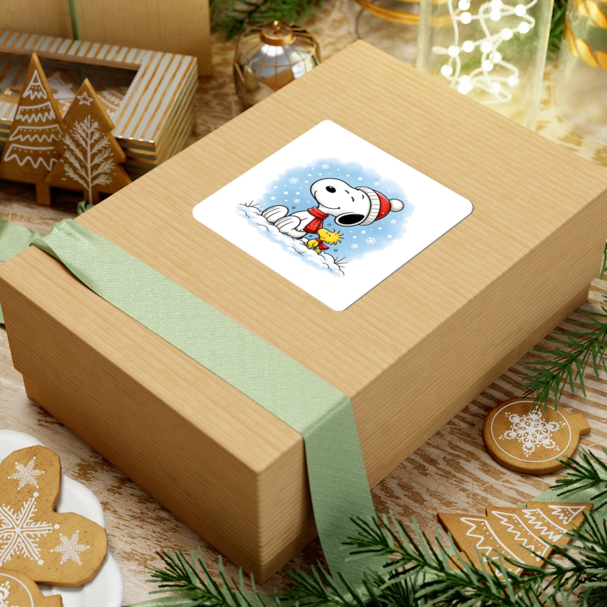 Winter Kiss-Cut Sticker — Holiday Snow Scene Comic Pup Laptop Decal