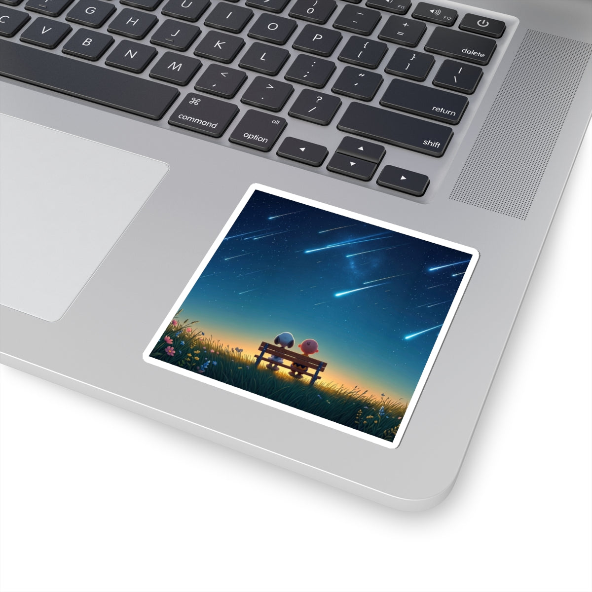 Romantic Meteor Shower Sticker — Cute Couple Night Sky Kiss-Cut Sticker