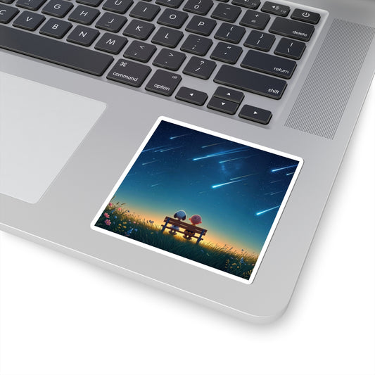 Romantic Meteor Shower Sticker — Cute Couple Night Sky Kiss-Cut Sticker