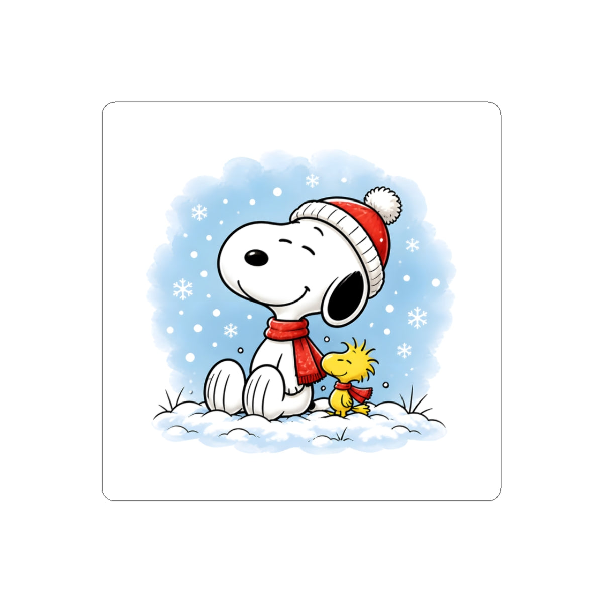 Winter Kiss-Cut Sticker — Holiday Snow Scene Comic Pup Laptop Decal
