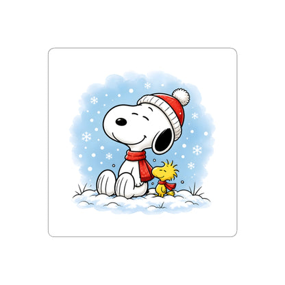 Winter Kiss-Cut Sticker — Holiday Snow Scene Comic Pup Laptop Decal