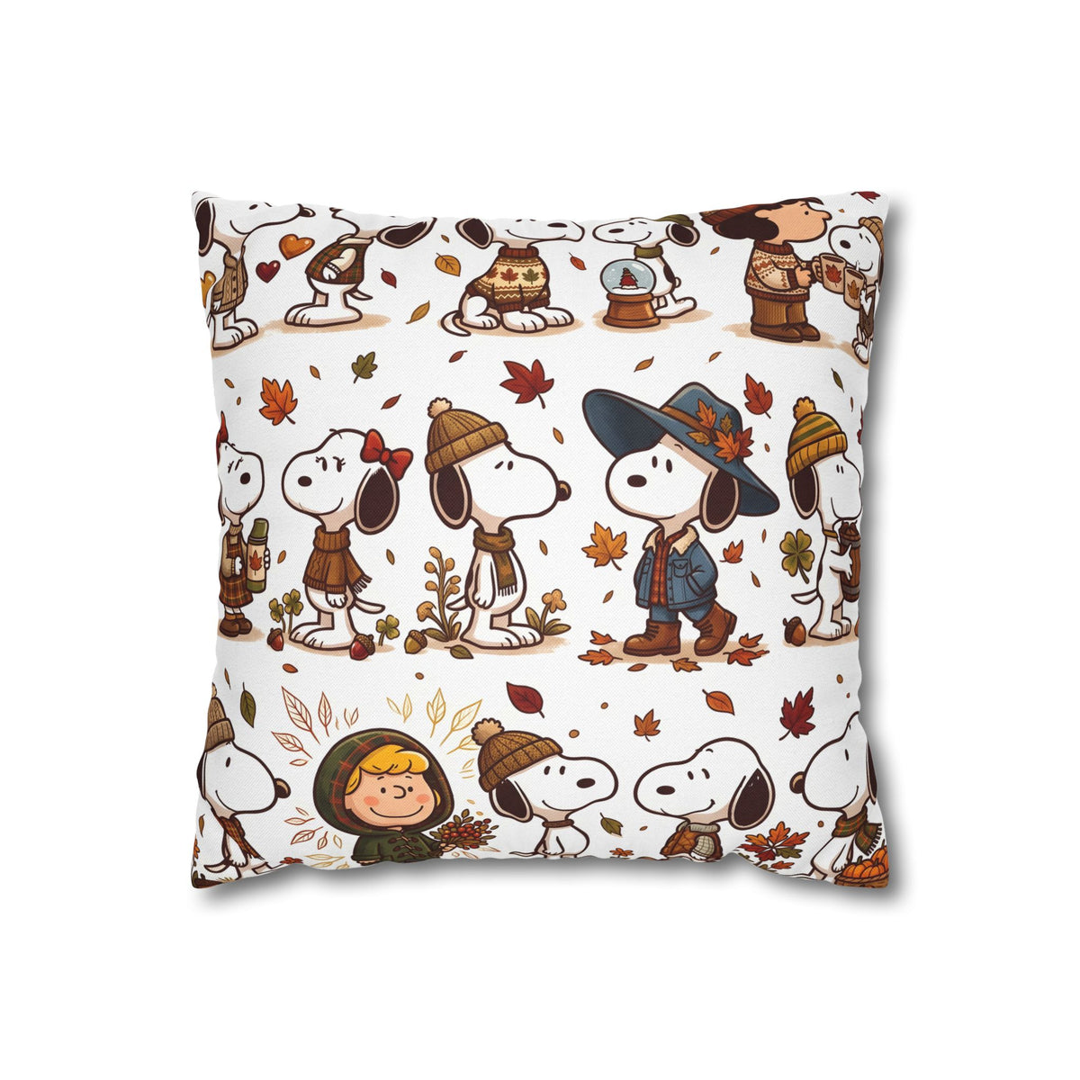 Autumn Leaves & Cute Pup Pillow Cover — Cozy Home Decor