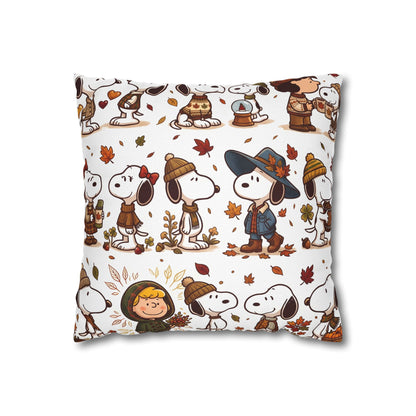 Autumn Leaves & Cute Pup Pillow Cover — Cozy Home Decor