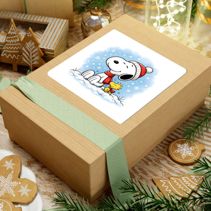 Winter Kiss-Cut Sticker — Holiday Snow Scene Comic Pup Laptop Decal