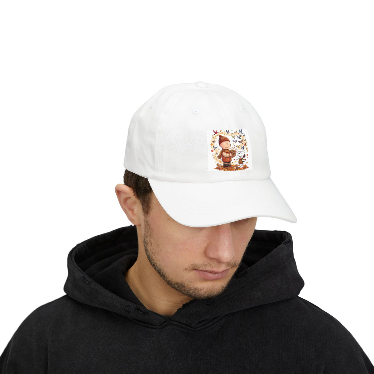 Nostalgic Comic Pup White Dad Cap — Classic Cotton Baseball Hat