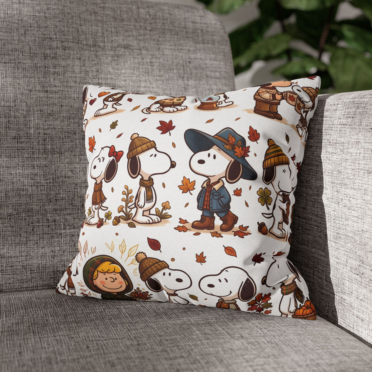 Autumn Leaves & Cute Pup Pillow Cover — Cozy Home Decor