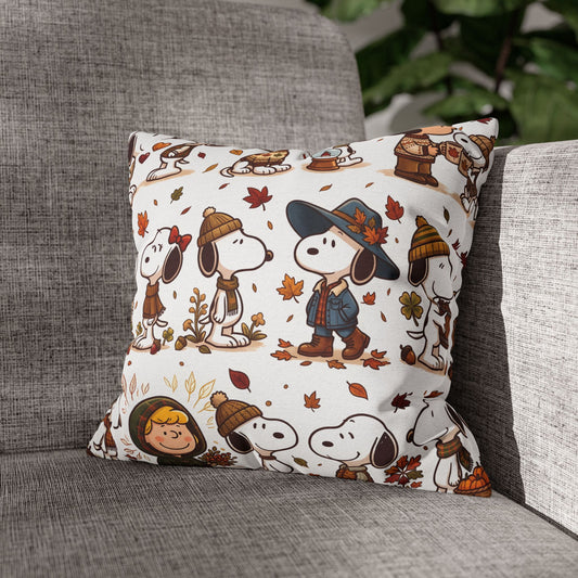 Autumn Leaves & Cute Pup Pillow Cover — Cozy Home Decor