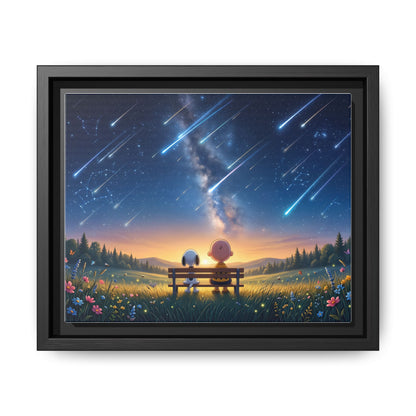 Framed Canvas Art - Romantic Starfall Bench Scene
