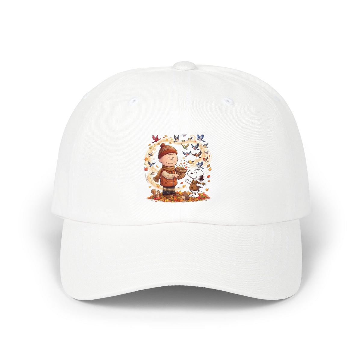 Nostalgic Comic Pup White Dad Cap — Classic Cotton Baseball Hat