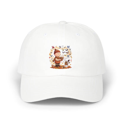 Nostalgic Comic Pup White Dad Cap — Classic Cotton Baseball Hat