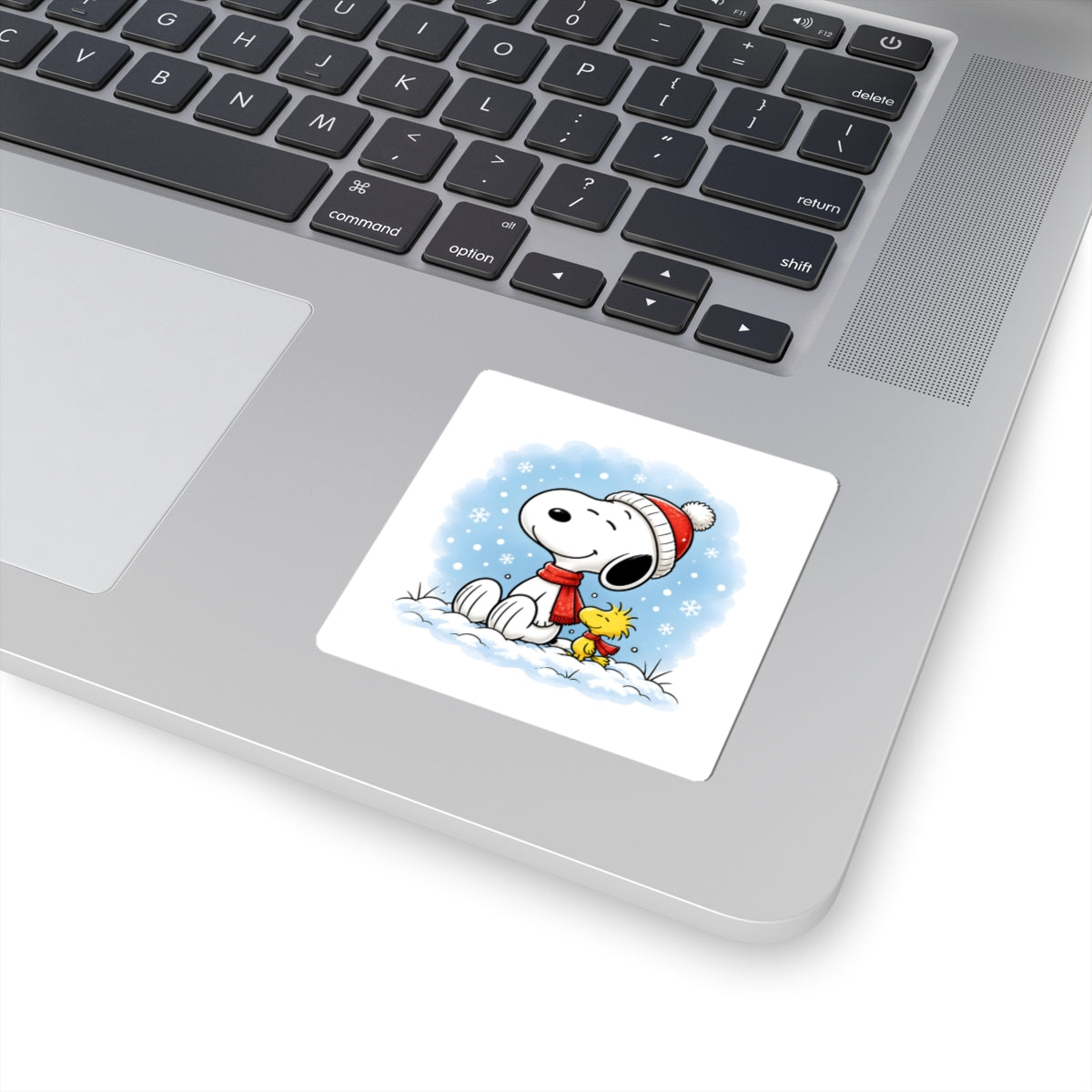 Winter Kiss-Cut Sticker — Holiday Snow Scene Comic Pup Laptop Decal