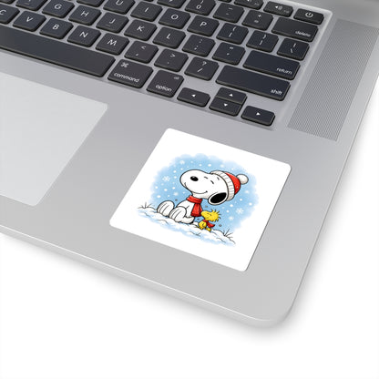 Winter Kiss-Cut Sticker — Holiday Snow Scene Comic Pup Laptop Decal