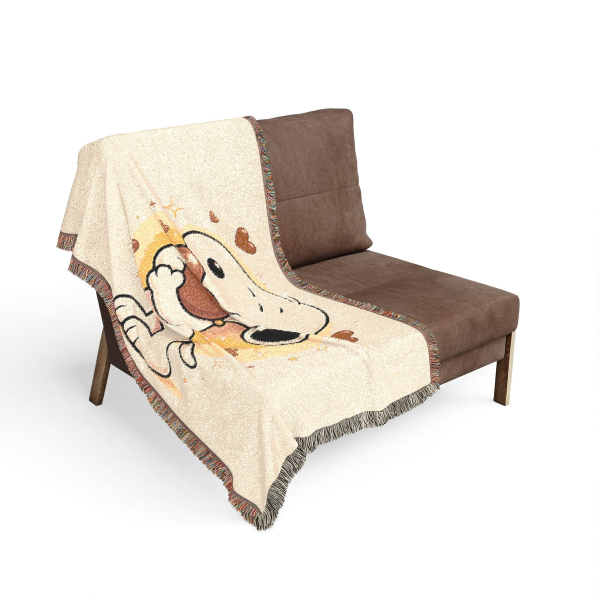 Comic Pup Heart Woven Blanket — Cute Throw for Kids & Fans