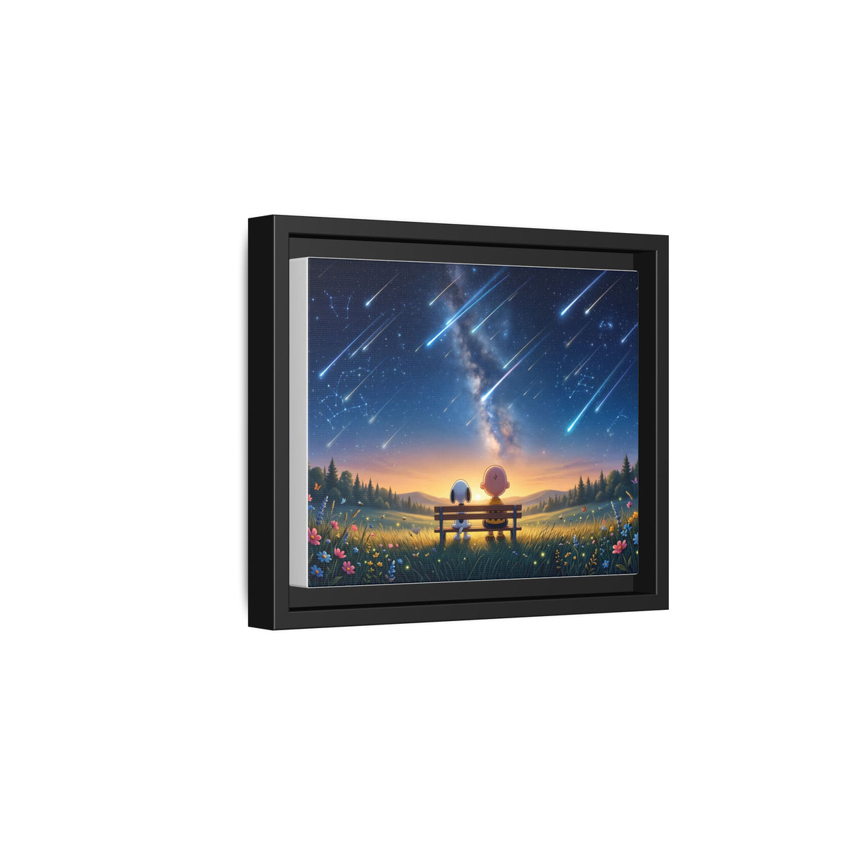 Framed Canvas Art - Romantic Starfall Bench Scene