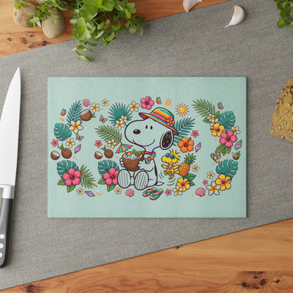 Glass Cutting Board — Snoopy Tropical Luau Design