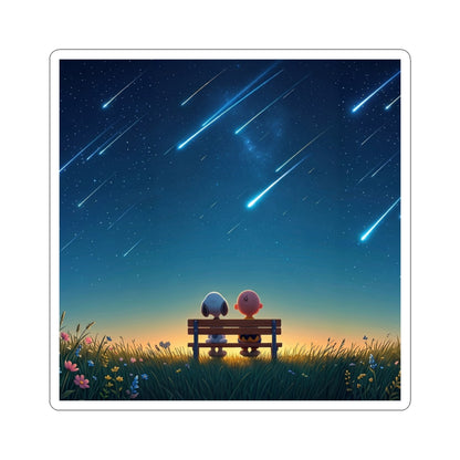Romantic Meteor Shower Sticker — Cute Couple Night Sky Kiss-Cut Sticker