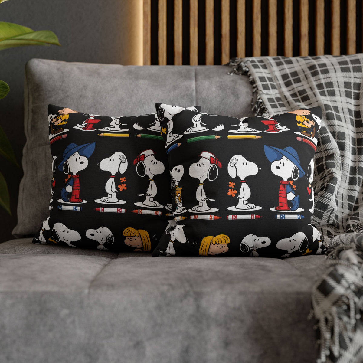 Retro Cartoon Character Throw Pillowcase — Patterned Square Pillow Cover