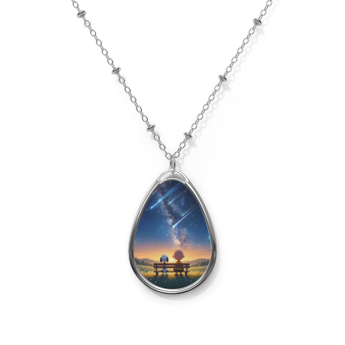 Oval Teardrop Necklace — Starry Sunset Couple Pendant