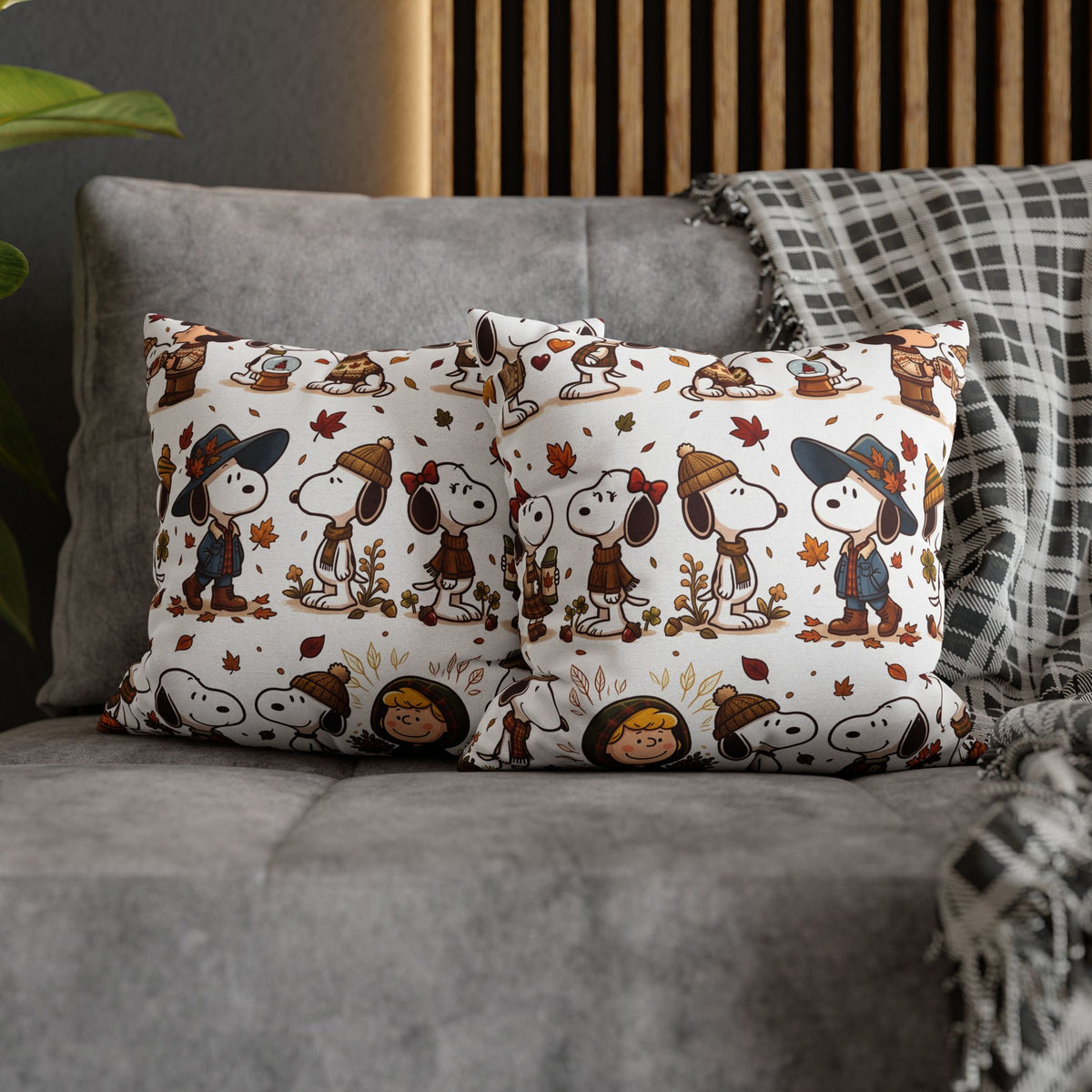 Autumn Leaves & Cute Pup Pillow Cover — Cozy Home Decor