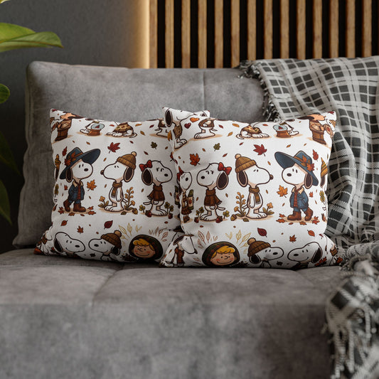 Autumn Leaves & Cute Pup Pillow Cover — Cozy Home Decor