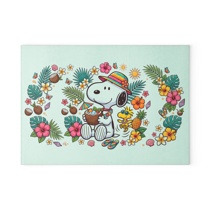 Glass Cutting Board — Snoopy Tropical Luau Design