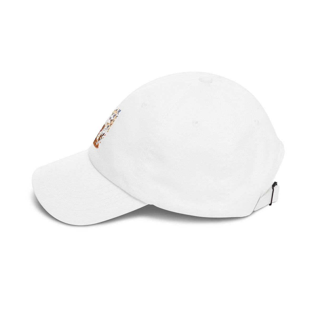 Nostalgic Comic Pup White Dad Cap — Classic Cotton Baseball Hat