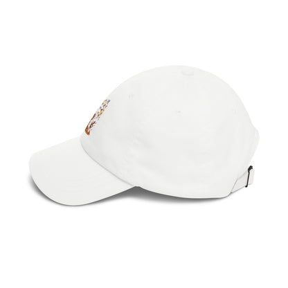 Nostalgic Comic Pup White Dad Cap — Classic Cotton Baseball Hat
