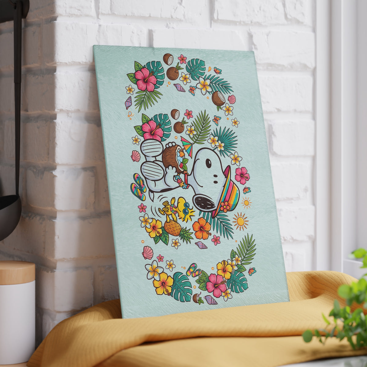 Glass Cutting Board — Snoopy Tropical Luau Design