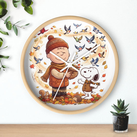 Cozy Autumn Friends Wooden Wall Clock — Silent Fall Decor