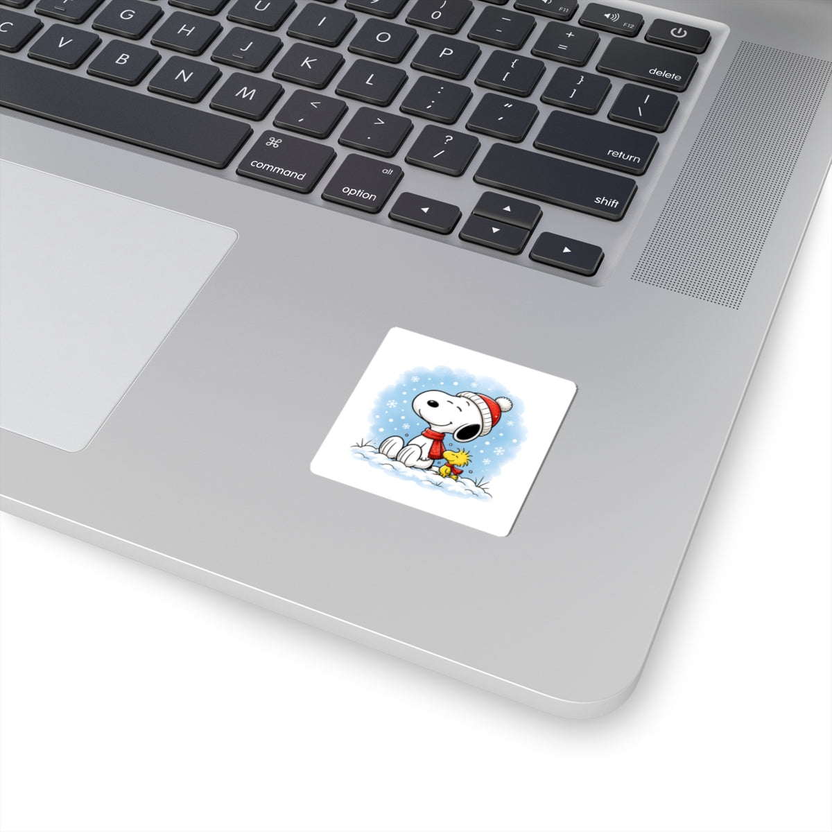 Winter Kiss-Cut Sticker — Holiday Snow Scene Comic Pup Laptop Decal