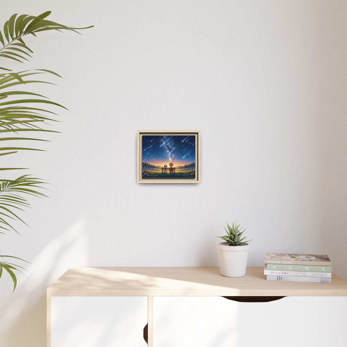 Framed Canvas Art - Romantic Starfall Bench Scene