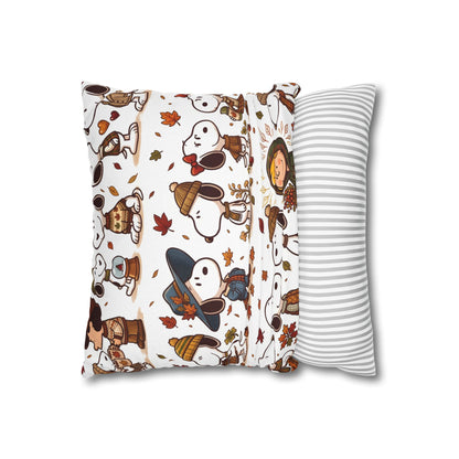 Autumn Leaves & Cute Pup Pillow Cover — Cozy Home Decor