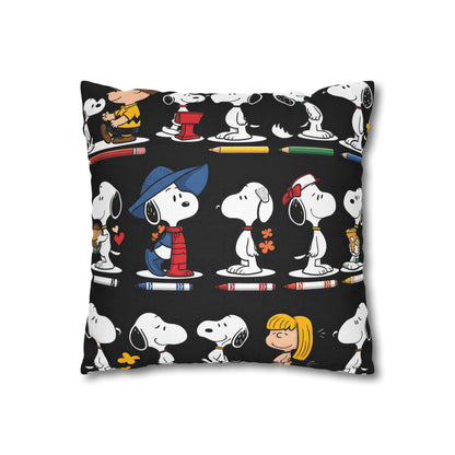 Retro Cartoon Character Throw Pillowcase — Patterned Square Pillow Cover