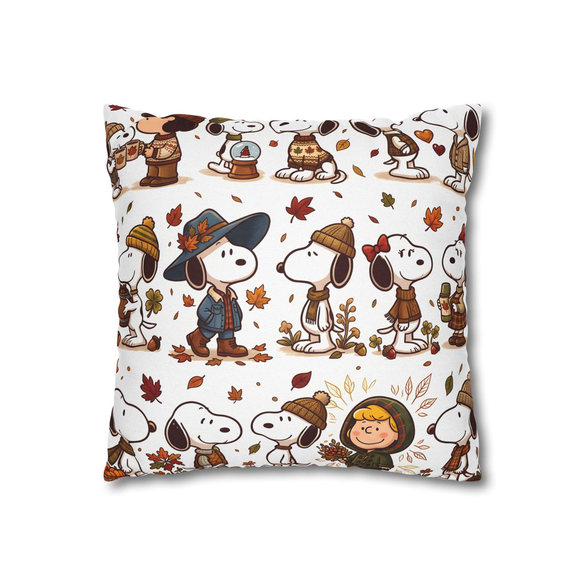 Autumn Leaves & Cute Pup Pillow Cover — Cozy Home Decor