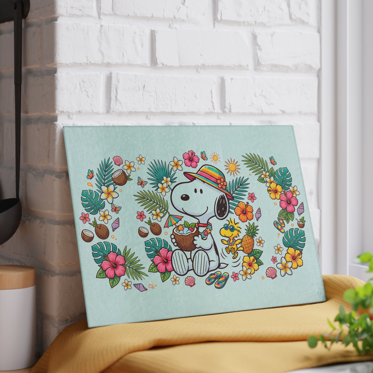 Glass Cutting Board — Snoopy Tropical Luau Design