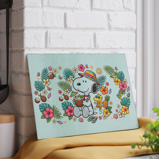 Tempered Glass Cutting Board — Floral Tropical Cartoon Dog Kitchen Prep Board