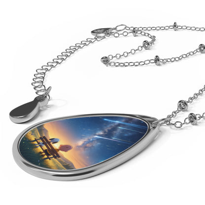 Oval Teardrop Necklace — Starry Sunset Couple Pendant