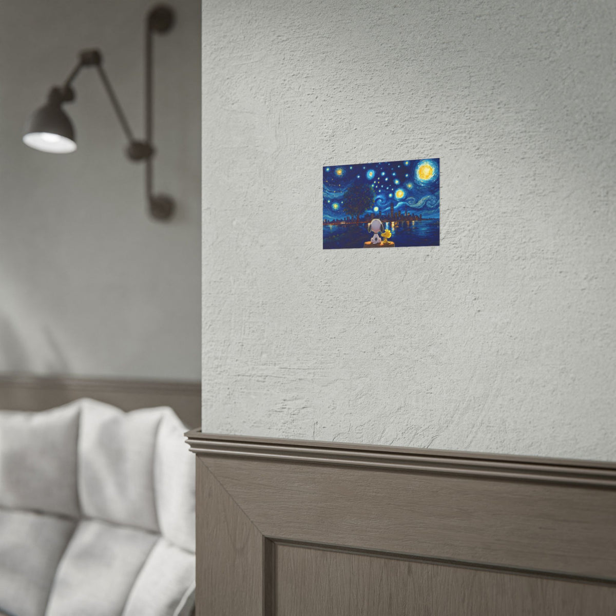 Starry Night Comic Pup Poster – Cute Van Gogh Style Rolled Art Print