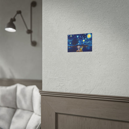 Starry Night Comic Pup Poster – Cute Van Gogh Style Rolled Art Print