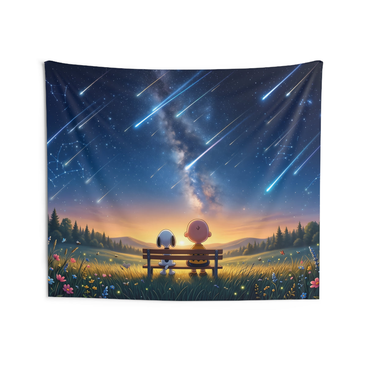 Starry Night Tapestry — Cute Character Meteor Shower Wall Art