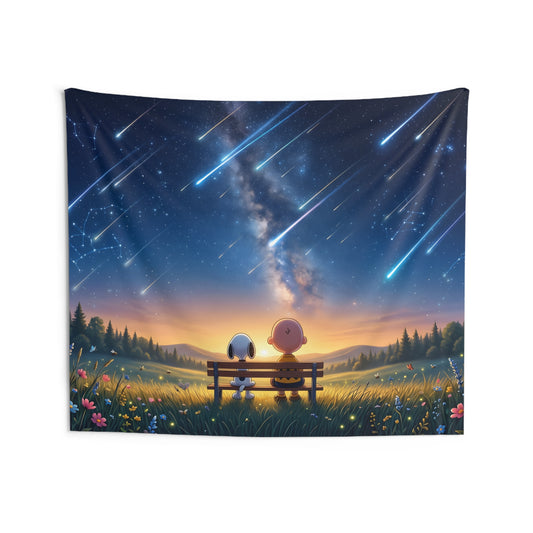 Starry Night Tapestry — Cute Character Meteor Shower Wall Art