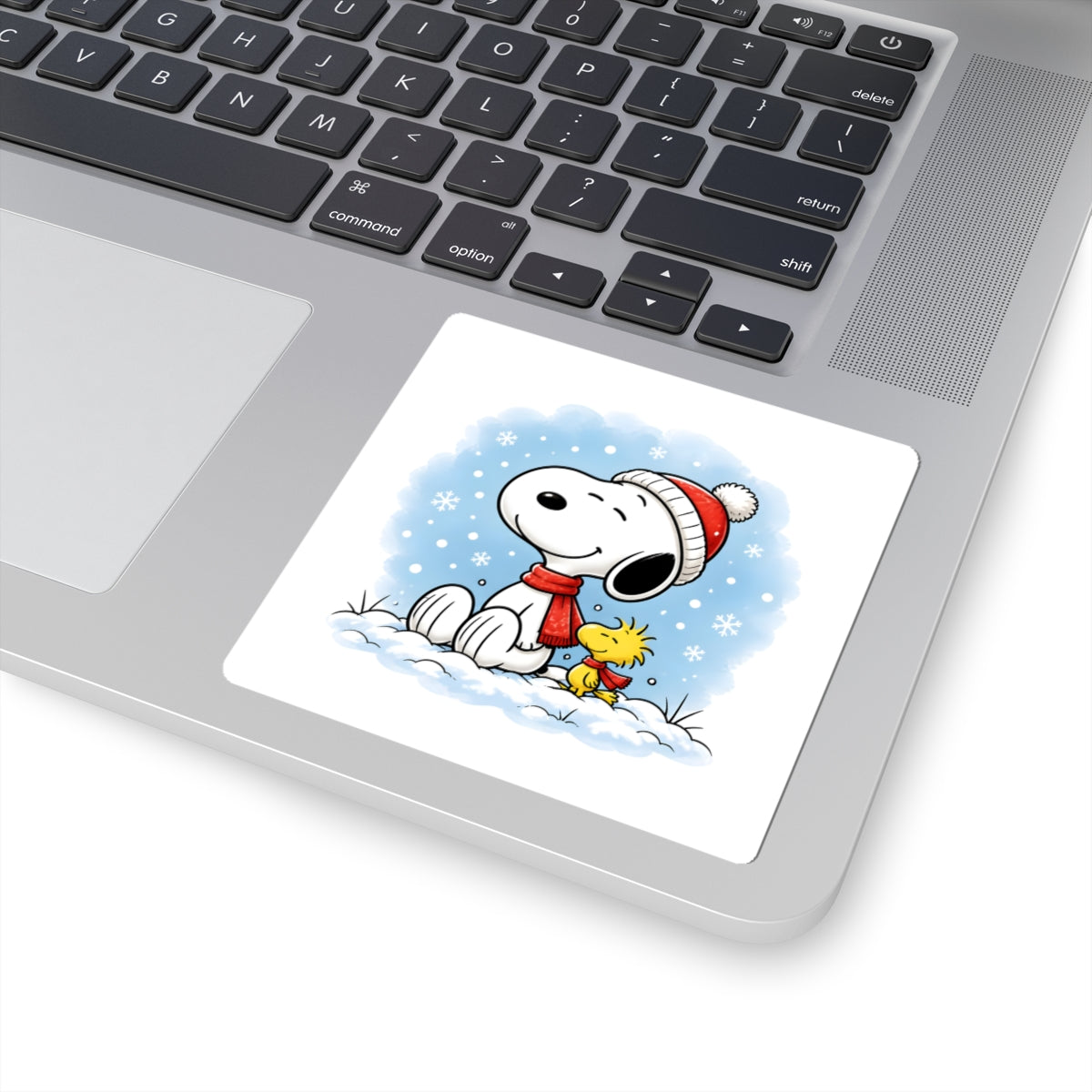 Winter Kiss-Cut Sticker — Holiday Snow Scene Comic Pup Laptop Decal