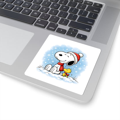 Winter Kiss-Cut Sticker — Holiday Snow Scene Comic Pup Laptop Decal