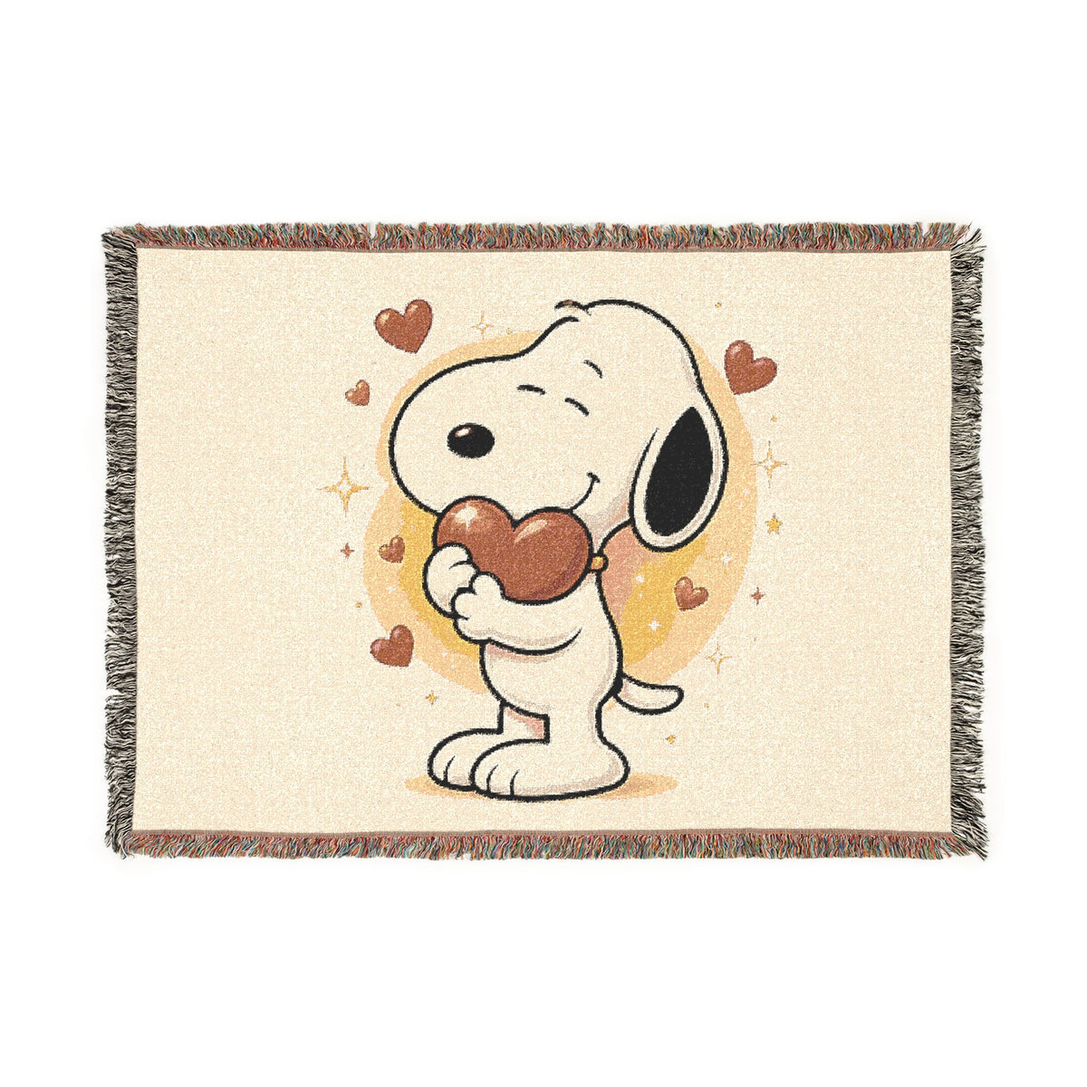 Comic Pup Heart Woven Blanket — Cute Throw for Kids & Fans