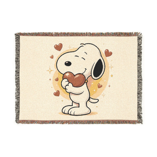 Comic Pup Heart Woven Blanket — Cute Throw for Kids & Fans