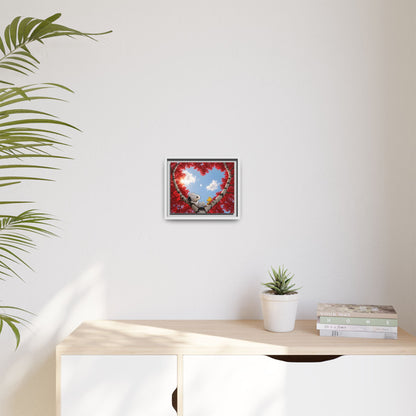Romantic Heart Tree Framed Canvas — Red Autumn Comic Pup Wall Art