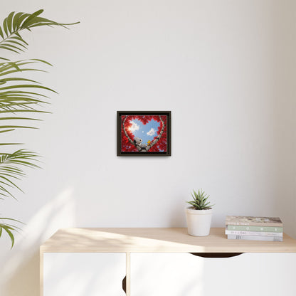 Romantic Heart Tree Framed Canvas — Red Autumn Comic Pup Wall Art
