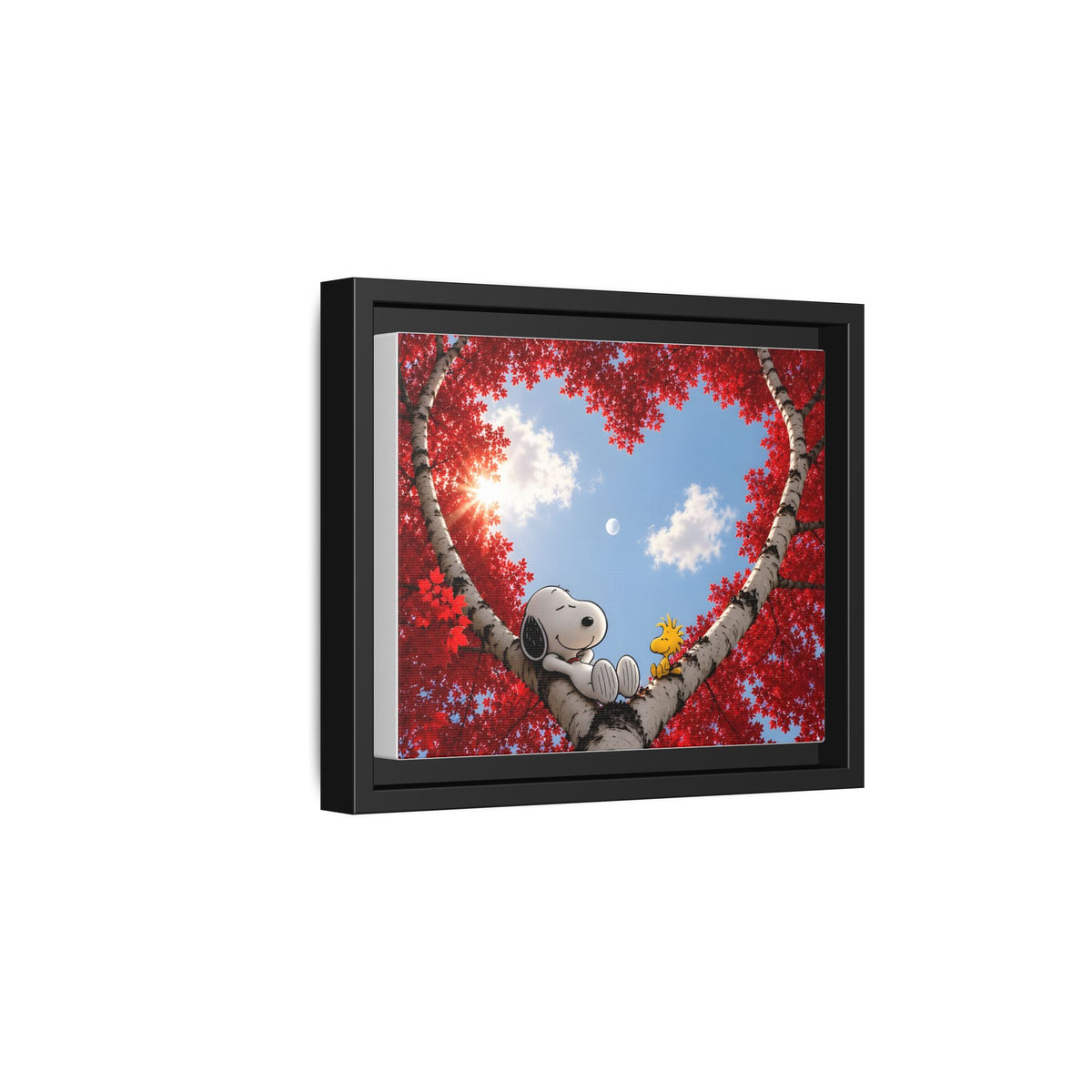 Romantic Heart Tree Framed Canvas — Red Autumn Comic Pup Wall Art
